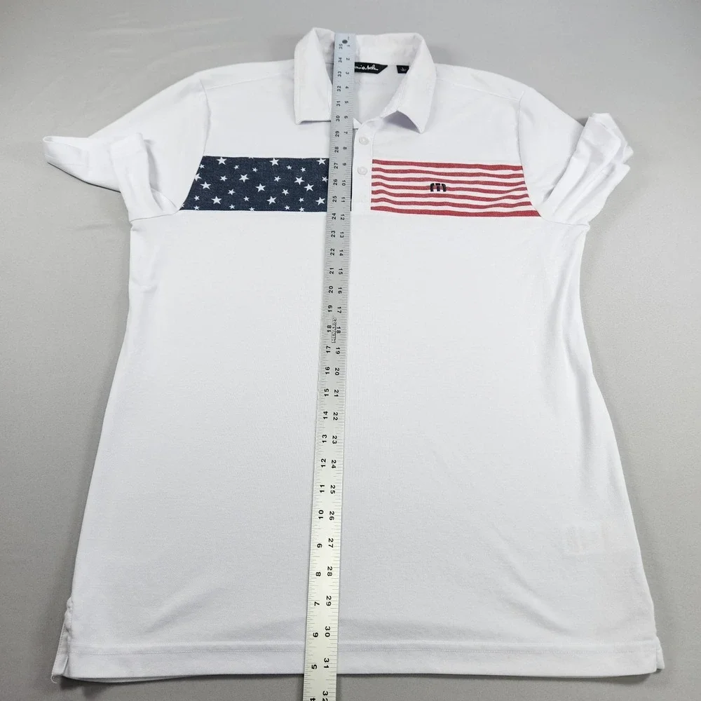 Travis Mathew Polo Shirt Mens L White USA Flag Golf Pima Cotton Blend - Picture 5 of 8